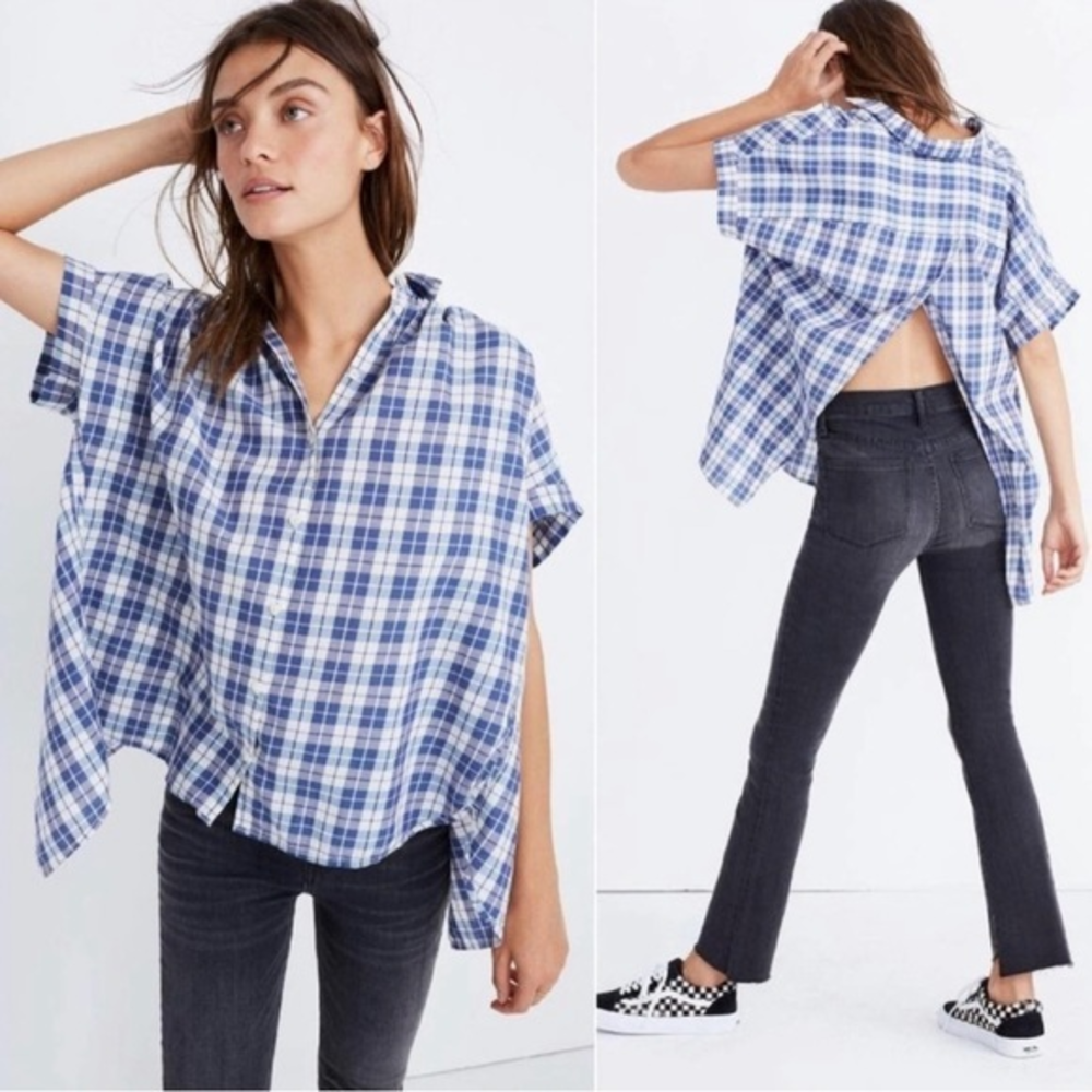 Madewell Central Open-Back Shirt in Linus Plaid XS